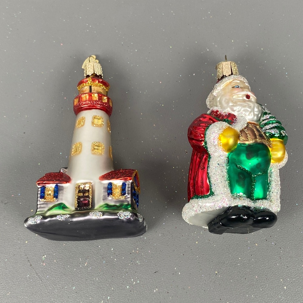 Old World Christmas Glass Holiday Ornaments Santa Claus & Nautical Lighthouse